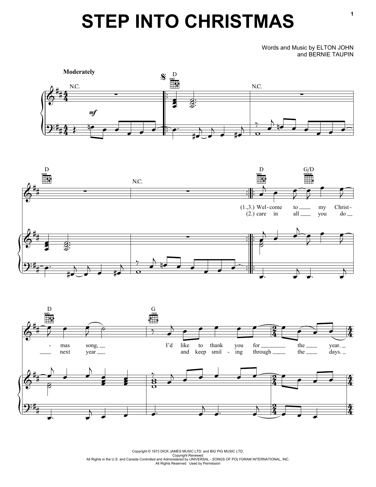 Elton John Step Into Christmas sheet music notes and chords. Download Printable PDF.