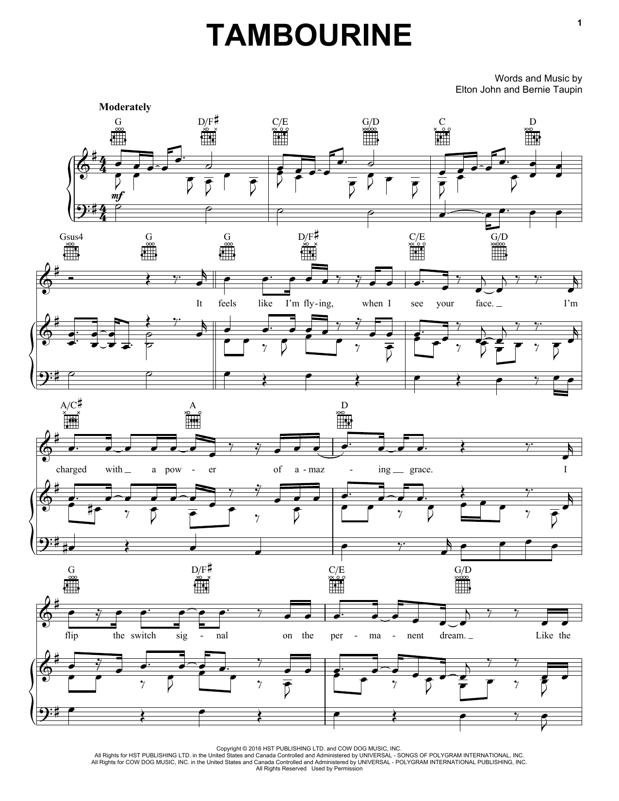 Elton John Tambourine sheet music notes and chords. Download Printable PDF.