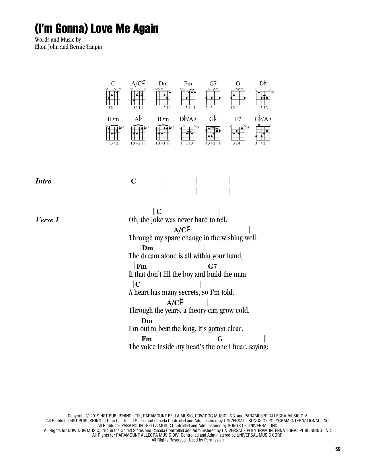 Elton John & Taron Egerton (I'm Gonna) Love Me Again (from Rocketman) sheet music notes and chords. Download Printable PDF.