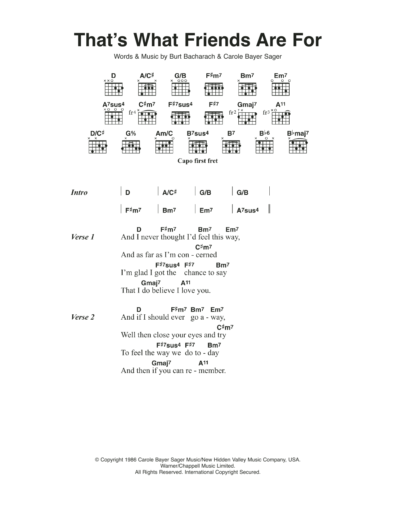 Elton John That's What Friends Are For sheet music notes and chords. Download Printable PDF.