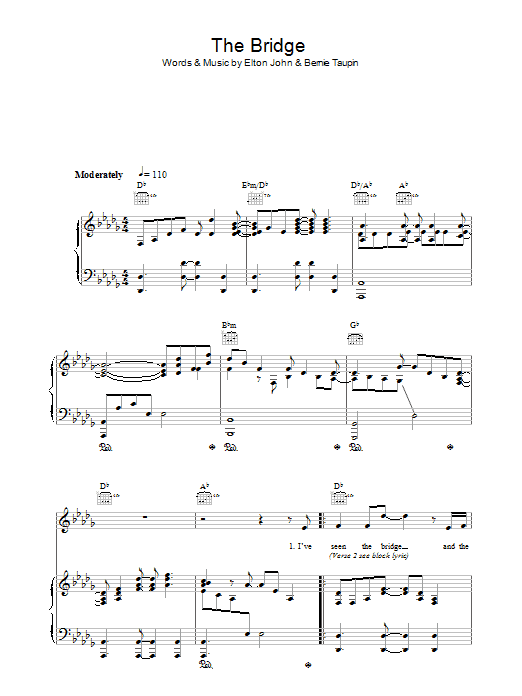 Elton John The Bridge sheet music notes and chords. Download Printable PDF.