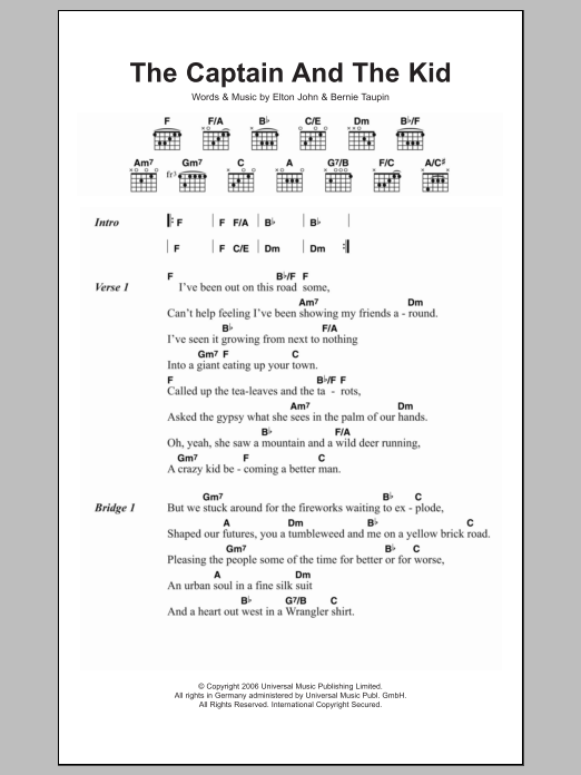 Elton John The Captain And The Kid sheet music notes and chords. Download Printable PDF.