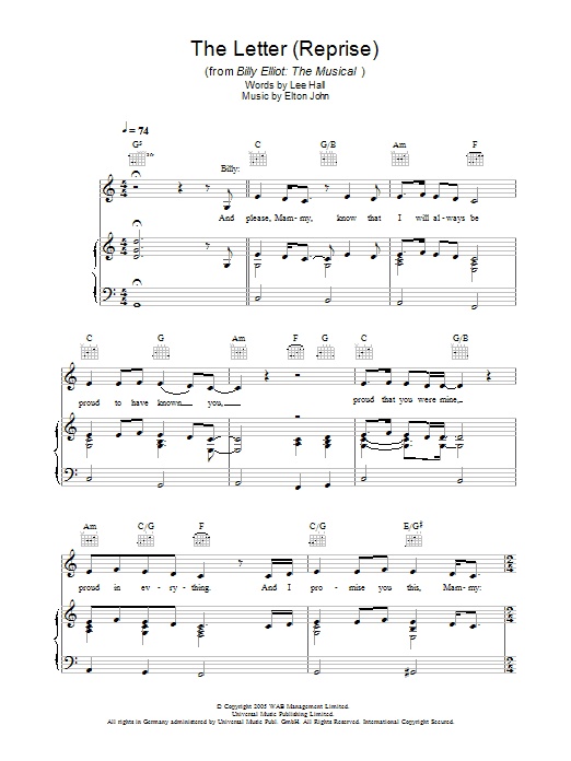 Elton John The Letter - Reprise sheet music notes and chords arranged for Piano, Vocal & Guitar Chords