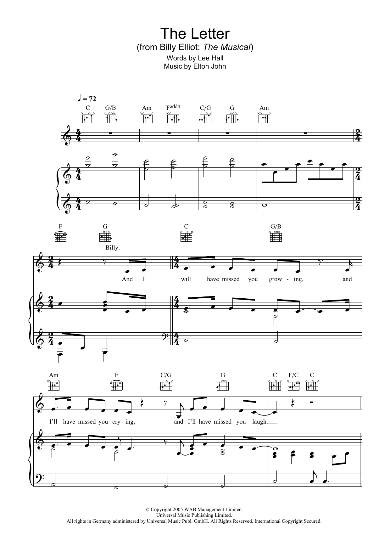 Elton John The Letter sheet music notes and chords. Download Printable PDF.