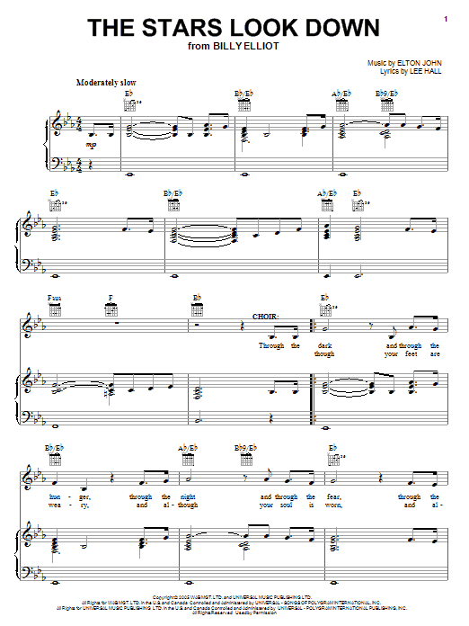 Elton John The Stars Look Down sheet music notes and chords arranged for Piano, Vocal & Guitar Chords (Right-Hand Melody)