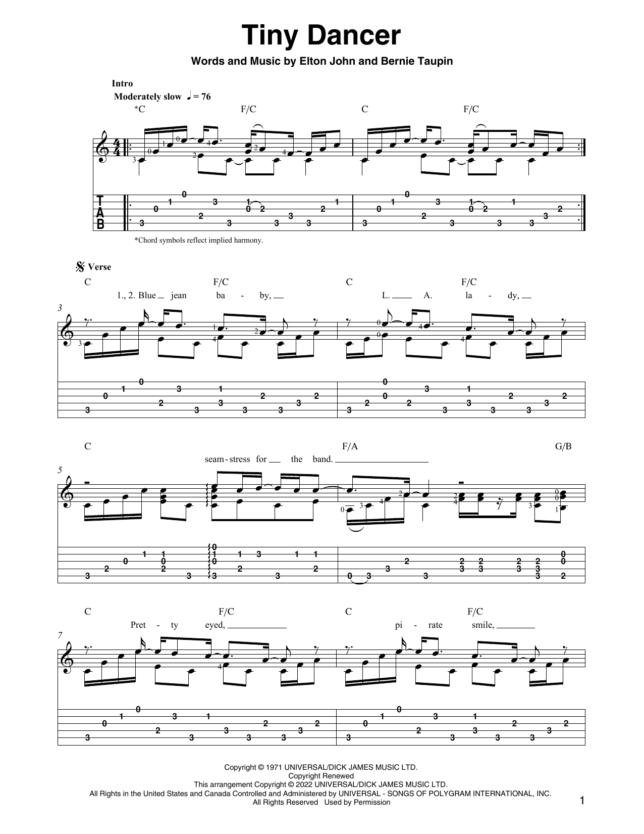 Elton John Tiny Dancer (arr. Ben Pila) sheet music notes and chords. Download Printable PDF.