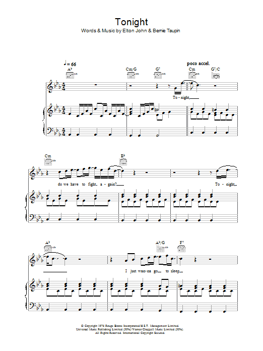 Elton John Tonight sheet music notes and chords. Download Printable PDF.