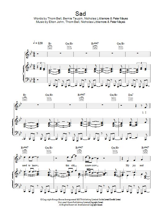 Elton John vs. Pnau Sad sheet music notes and chords arranged for Piano, Vocal & Guitar Chords