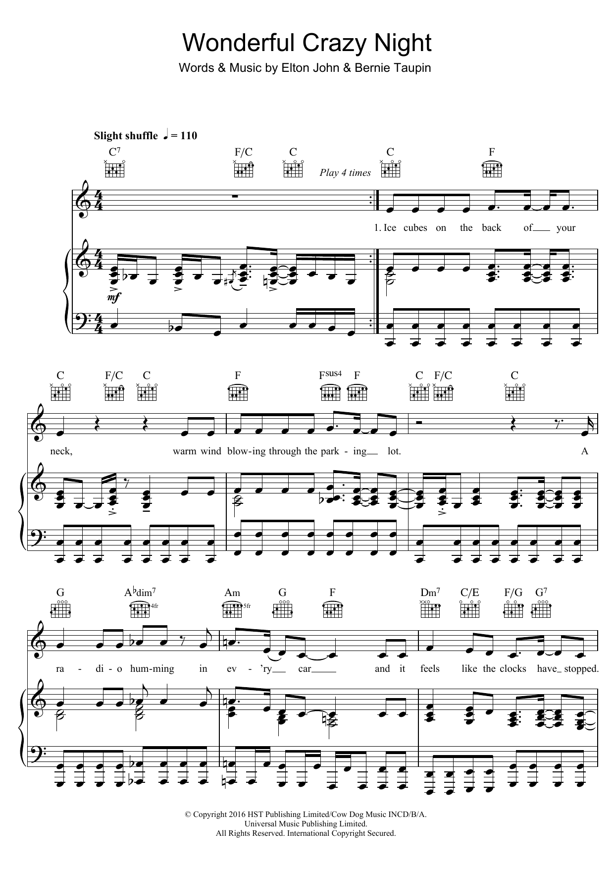 Elton John Wonderful Crazy Night sheet music notes and chords. Download Printable PDF.