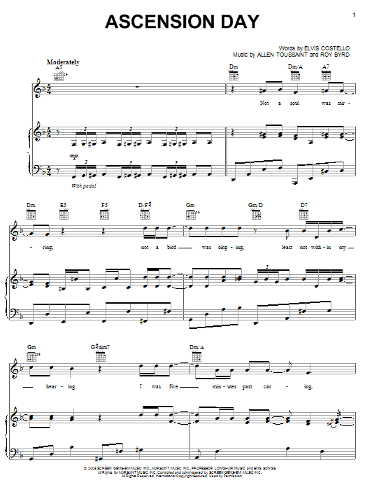 Elvis Costello and Allen Toussaint Ascension Day sheet music notes and chords arranged for Piano, Vocal & Guitar Chords (Right-Hand Melody)