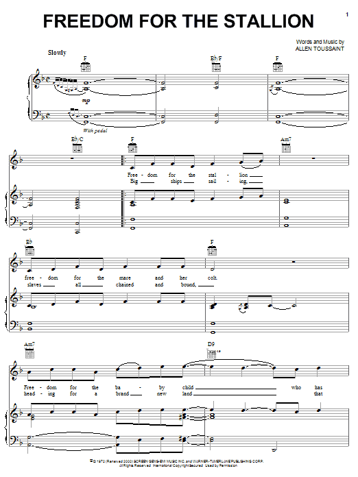 Elvis Costello and Allen Toussaint Freedom For The Stallion sheet music notes and chords arranged for Piano, Vocal & Guitar Chords (Right-Hand Melody)