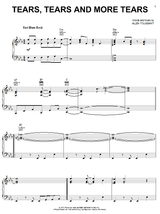 Learn to play Elvis Costello and Allen Toussaint Tears, Tears And More Tears sheet music for Piano, Vocal & Guitar Chords (Right-Hand Melody) in minutes. Price: 7.8900$ Elvis Costello and Allen Toussaint Tears, Tears And More Tears sheet music notes and chords arranged for Piano, Vocal & Guitar Chords (Right-Hand Melody)