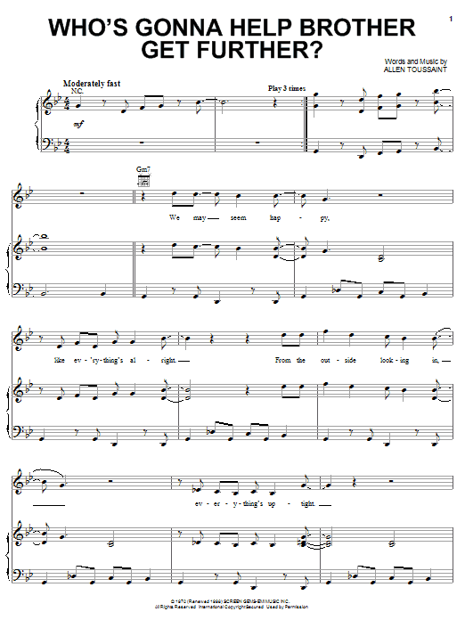 Learn to play Elvis Costello and Allen Toussaint Who's Gonna Help Brother Get Further? sheet music for Piano, Vocal & Guitar Chords (Right-Hand Melody) in minutes. Price: 7.8900$ Elvis Costello and Allen Toussaint Who's Gonna Help Brother Get Further? sheet music notes and chords arranged for Piano, Vocal & Guitar Chords (Right-Hand Melody)