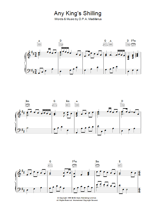 Learn to play Elvis Costello Any King's Shilling sheet music for Piano, Vocal & Guitar Chords in minutes. Price: 7.8900$ Elvis Costello Any King's Shilling sheet music notes and chords arranged for Piano, Vocal & Guitar Chords
