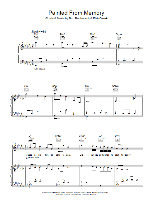 Elvis Costello and Burt Bacharach Painted From Memory sheet music notes and chords. Download Printable PDF.