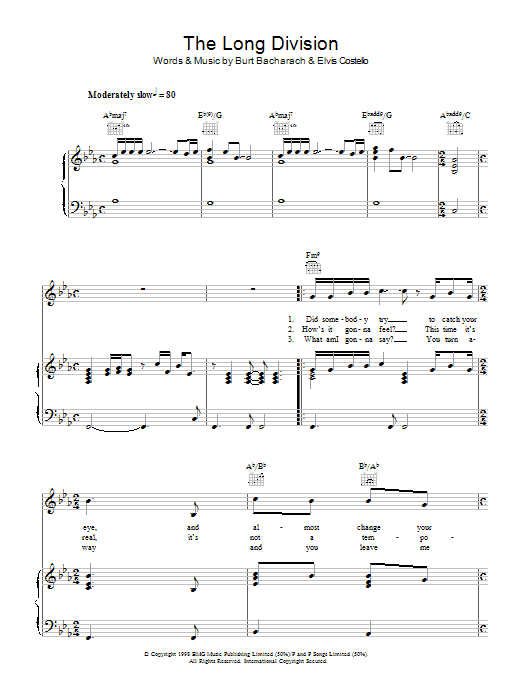 Elvis Costello and Burt Bacharach The Long Division sheet music notes and chords arranged for Piano, Vocal & Guitar Chords