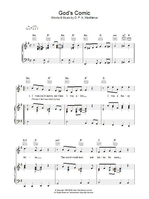 Learn to play Elvis Costello God's Comic sheet music for Piano, Vocal & Guitar Chords in minutes. Price: 7.8900$ Elvis Costello God's Comic sheet music notes and chords arranged for Piano, Vocal & Guitar Chords