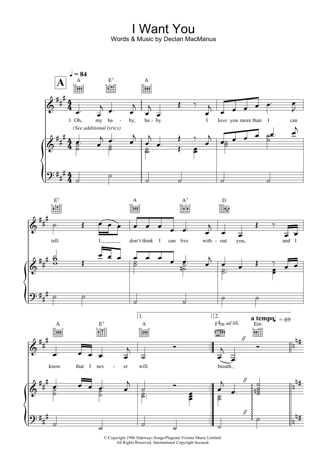Learn to play Elvis Costello I Want You sheet music for Piano, Vocal & Guitar Chords in minutes. Price: 7.8900$ Elvis Costello I Want You sheet music notes and chords arranged for Piano, Vocal & Guitar Chords