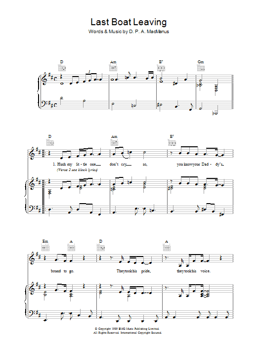 Elvis Costello Last Boat Leaving sheet music notes and chords arranged for Piano, Vocal & Guitar Chords