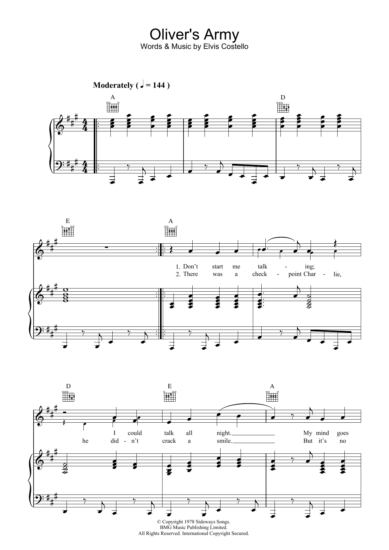 Elvis Costello Oliver's Army sheet music notes and chords. Download Printable PDF.