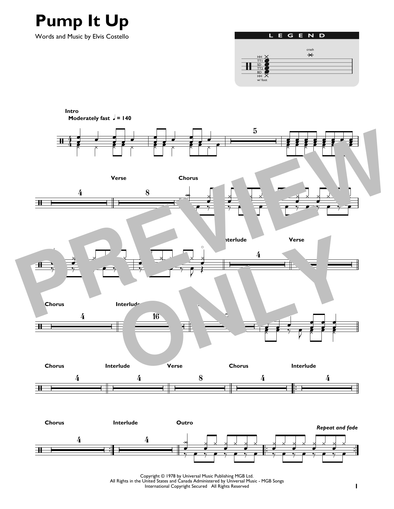 Elvis Costello Pump It Up sheet music notes and chords. Download Printable PDF.