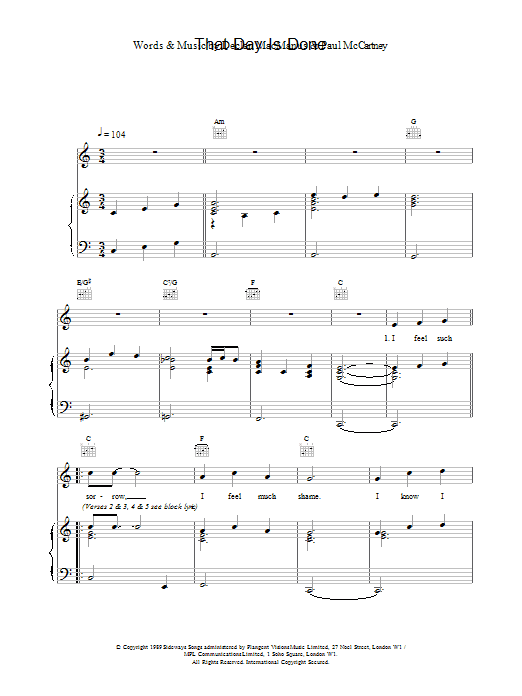 Elvis Costello That Day Is Done sheet music notes and chords arranged for Piano, Vocal & Guitar Chords