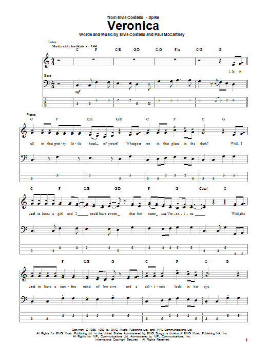 Elvis Costello Veronica sheet music notes and chords. Download Printable PDF.