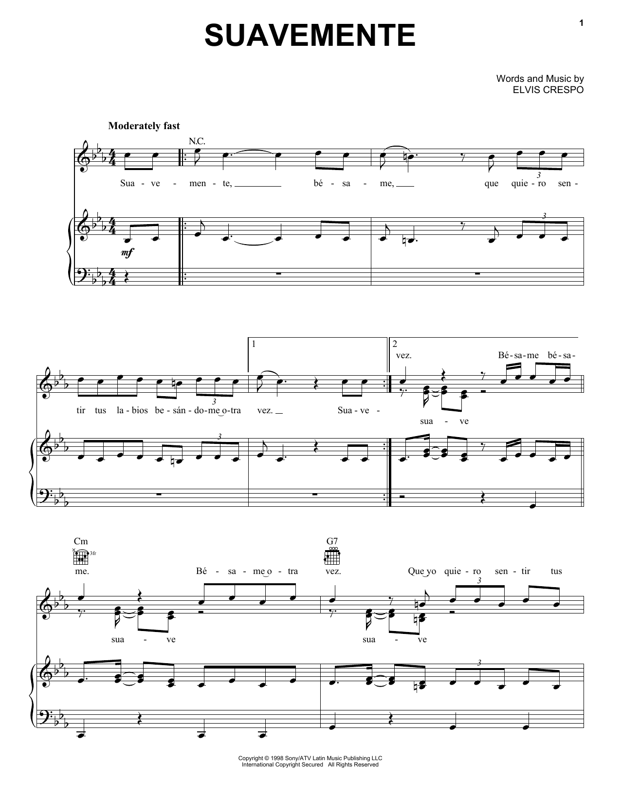 Elvis Crespo Suavemente sheet music notes and chords. Download Printable PDF.