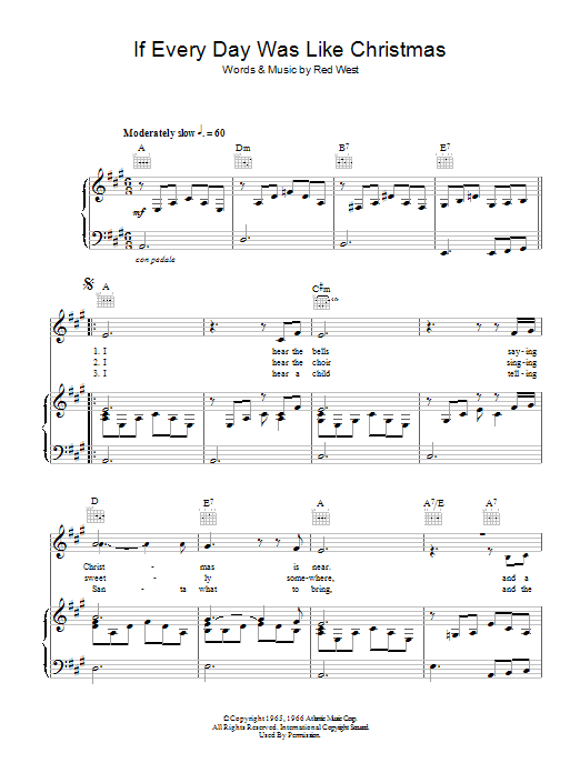 Elvis Presley If Everyday Was Like Christmas sheet music notes and chords arranged for Piano, Vocal & Guitar Chords