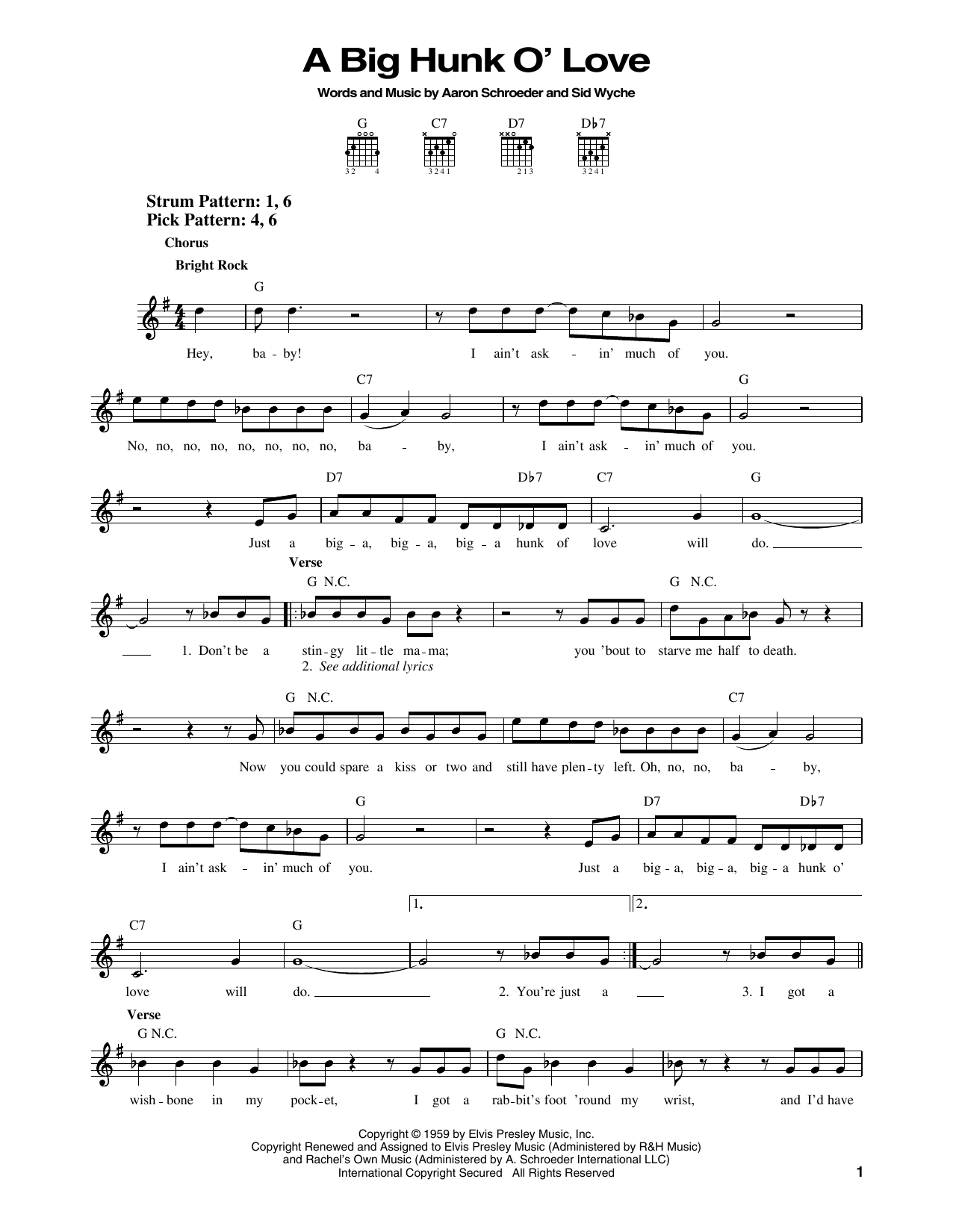 Elvis Presley A Big Hunk O' Love sheet music notes and chords. Download Printable PDF.