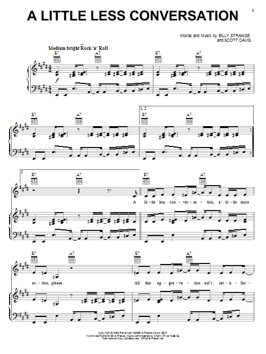 Elvis Presley A Little Less Conversation sheet music notes and chords. Download Printable PDF.