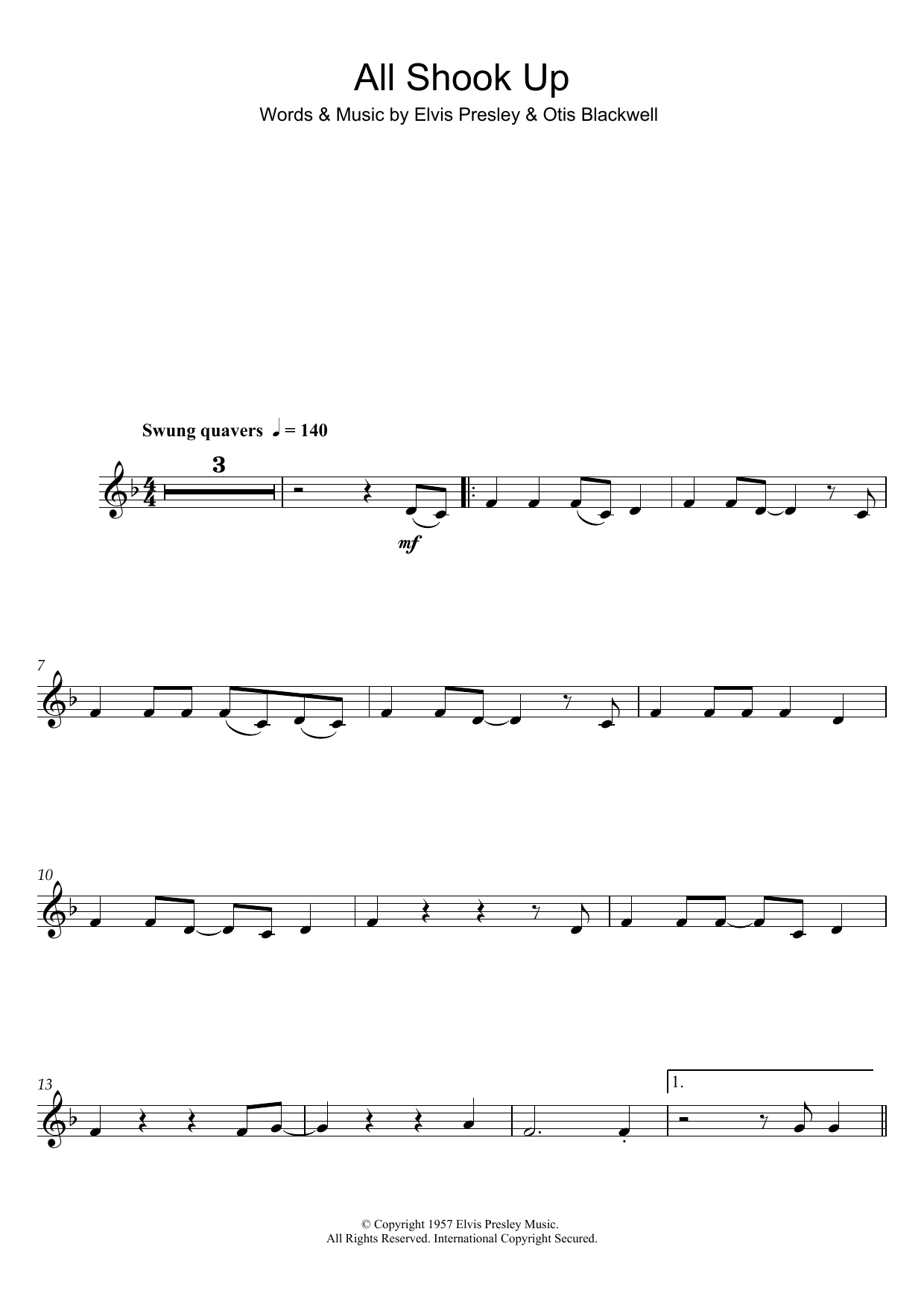 Elvis Presley All Shook Up sheet music notes and chords. Download Printable PDF.