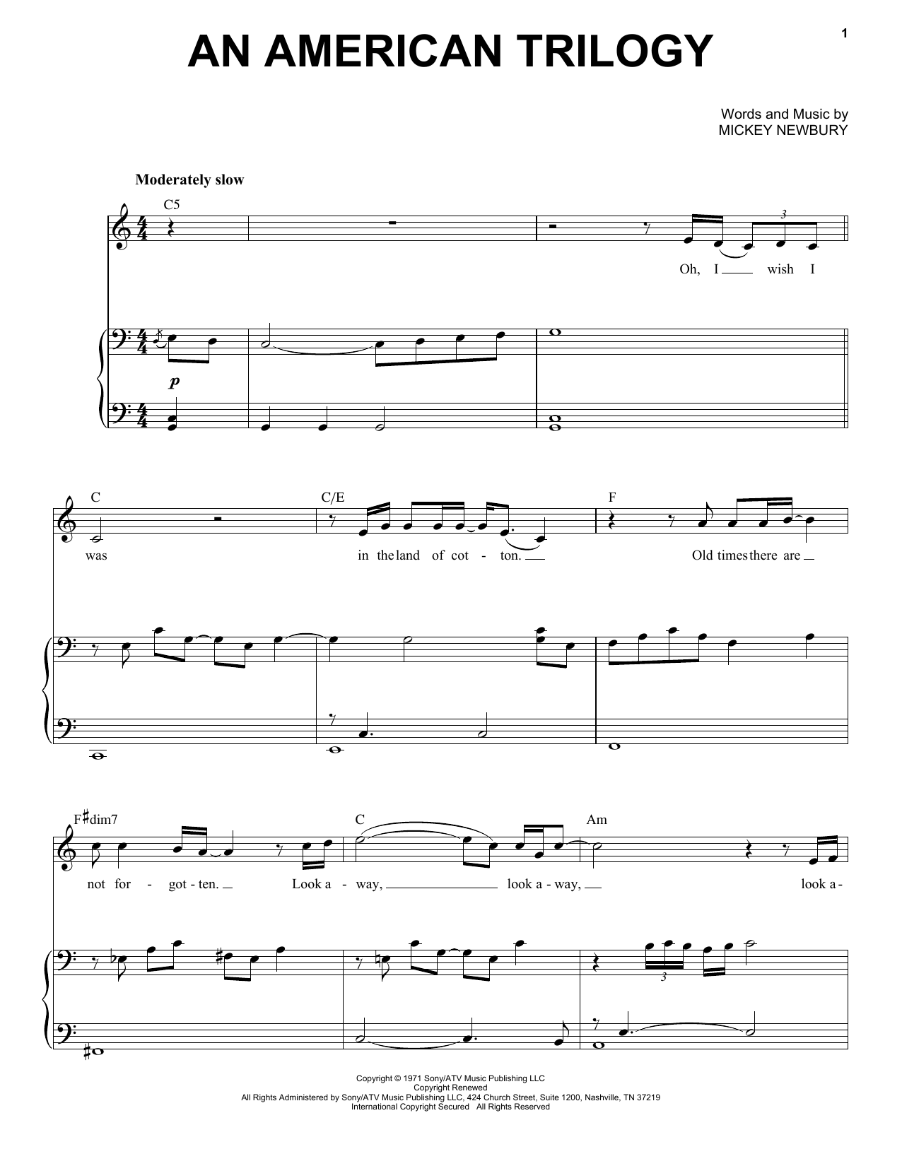 Elvis Presley An American Trilogy sheet music notes and chords. Download Printable PDF.