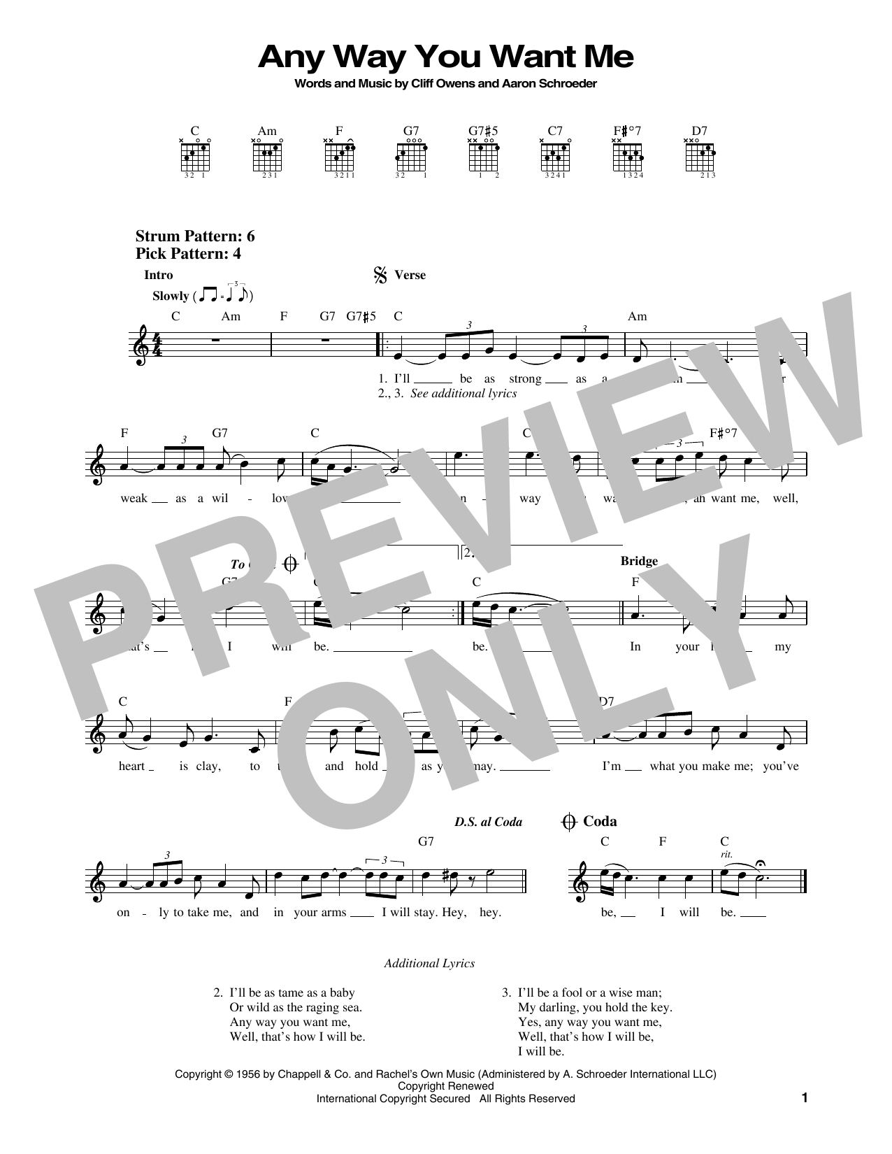 Elvis Presley Any Way You Want Me sheet music notes and chords. Download Printable PDF.