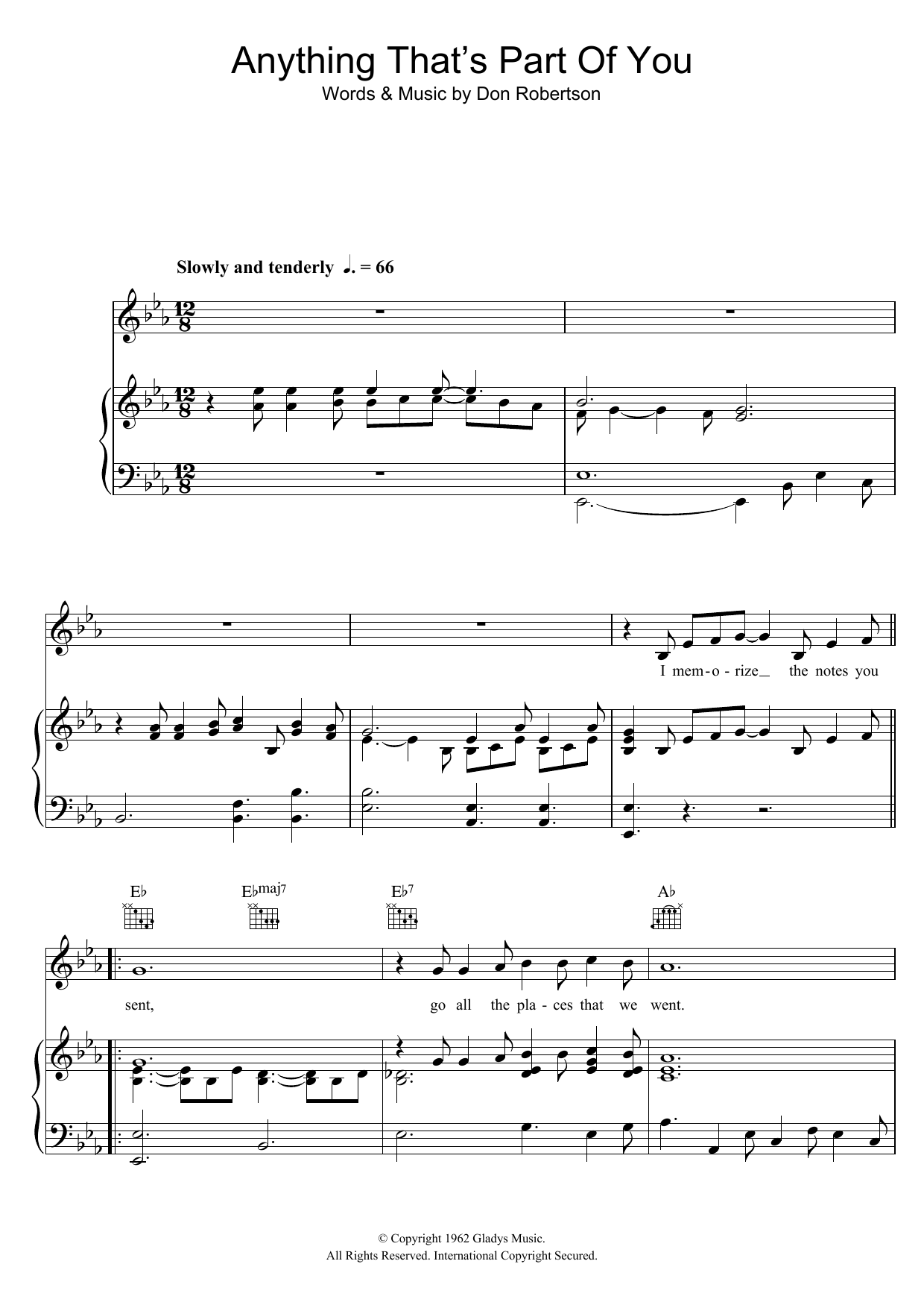 Elvis Presley Anything That's Part Of You sheet music notes and chords. Download Printable PDF.