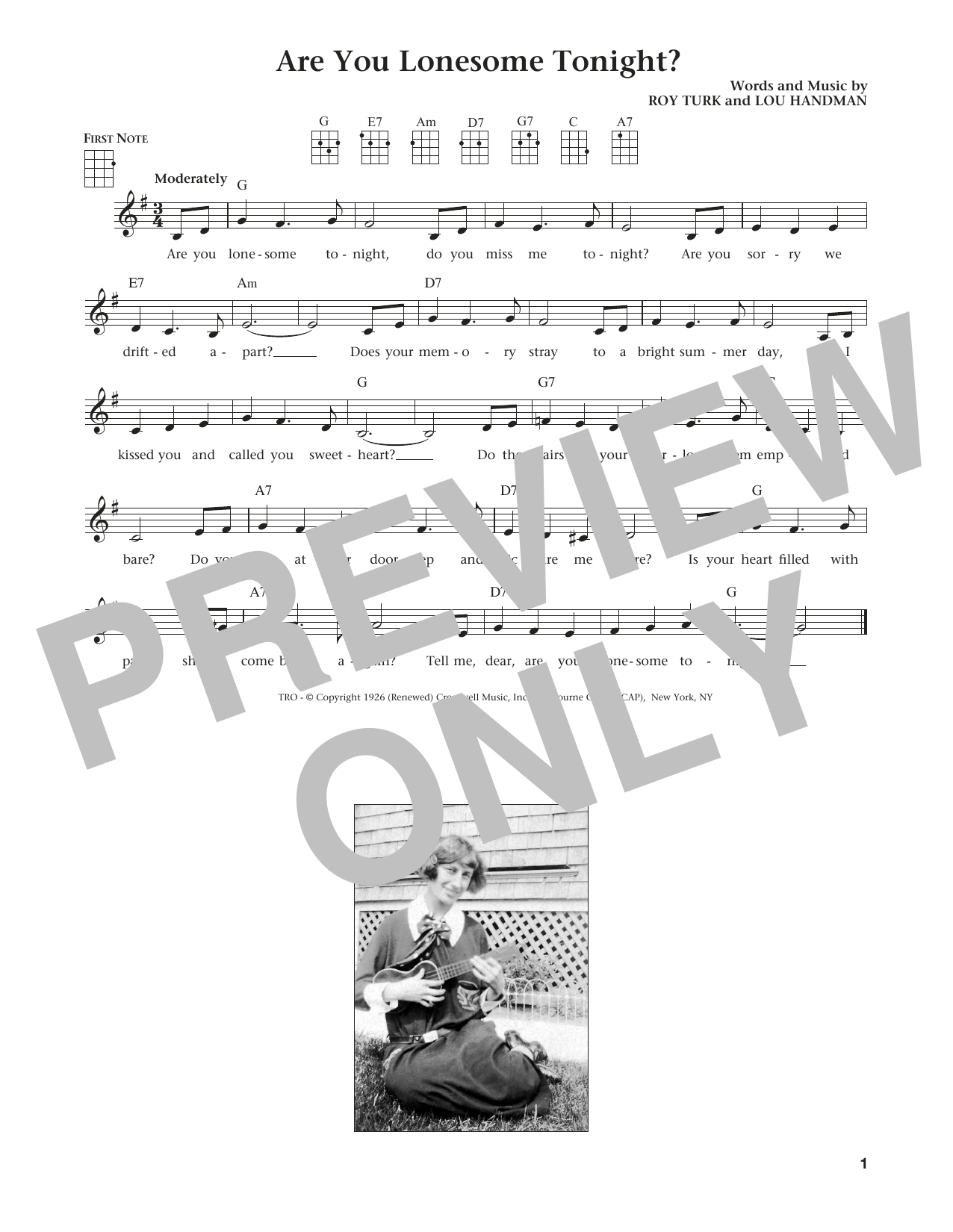 Learn to play Elvis Presley Are You Lonesome Tonight? (from The Daily Ukulele) (arr. Liz and Jim Beloff) sheet music for Ukulele in minutes. Price: 5.9900$ Elvis Presley Are You Lonesome Tonight? (from The Daily Ukulele) (arr. Liz and Jim Beloff) sheet music notes and chords arranged for Ukulele