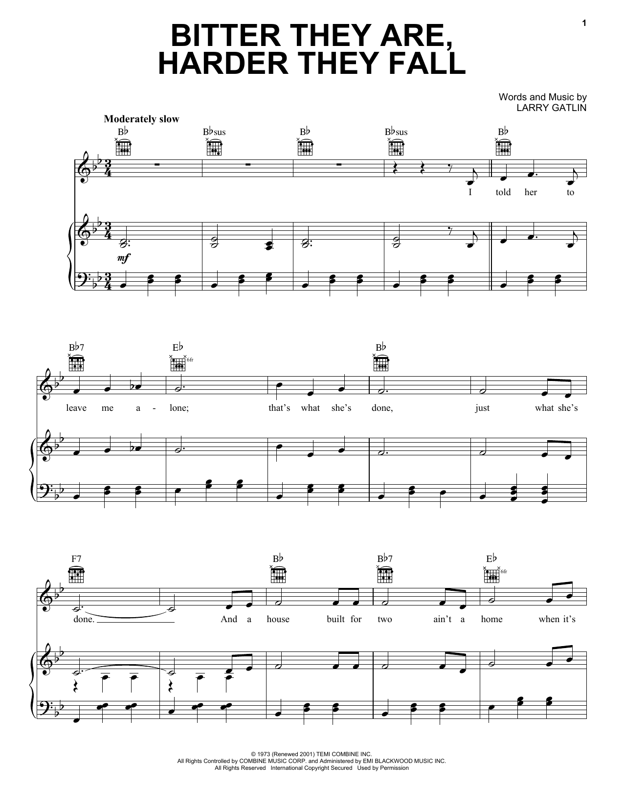 Elvis Presley Bitter They Are, Harder They Fall sheet music notes and chords arranged for Piano, Vocal & Guitar Chords (Right-Hand Melody)