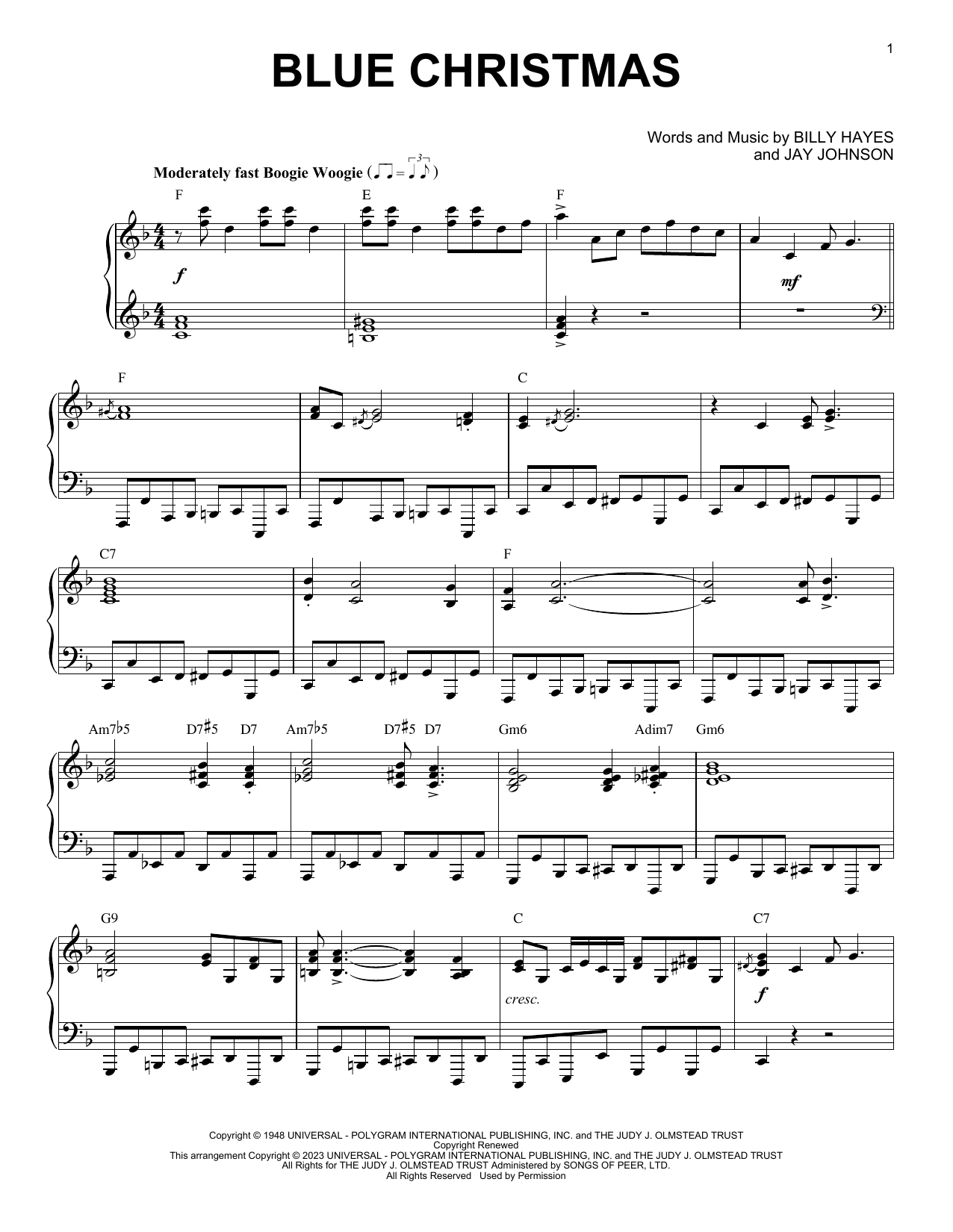 Elvis Presley Blue Christmas [Boogie Woogie version] (arr. Brent Edstrom) sheet music notes and chords. Download Printable PDF.