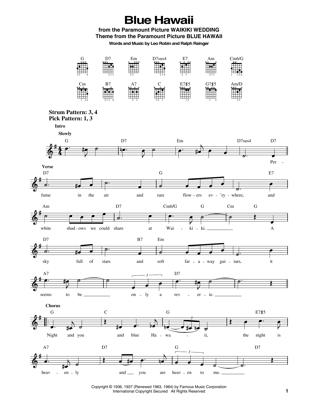 Elvis Presley Blue Hawaii sheet music notes and chords. Download Printable PDF.