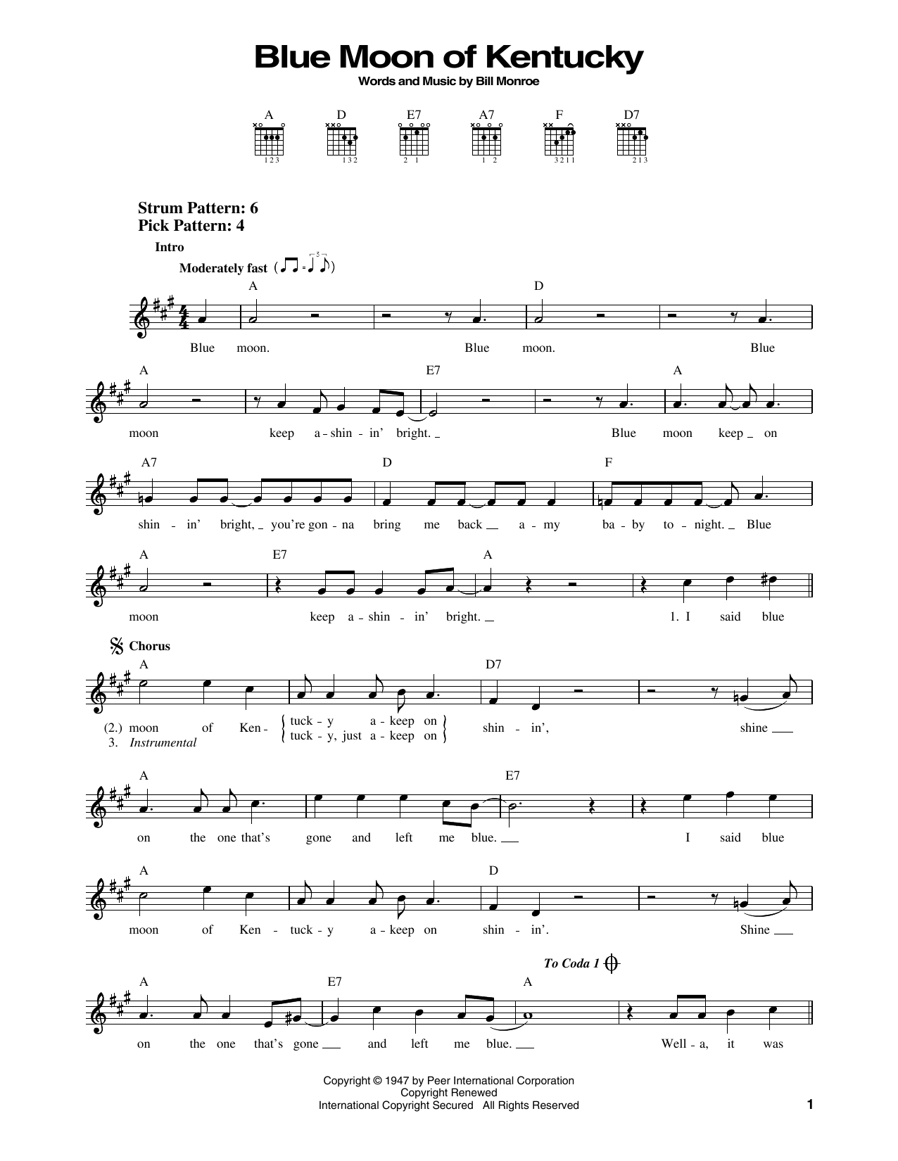 Elvis Presley Blue Moon Of Kentucky sheet music notes and chords. Download Printable PDF.