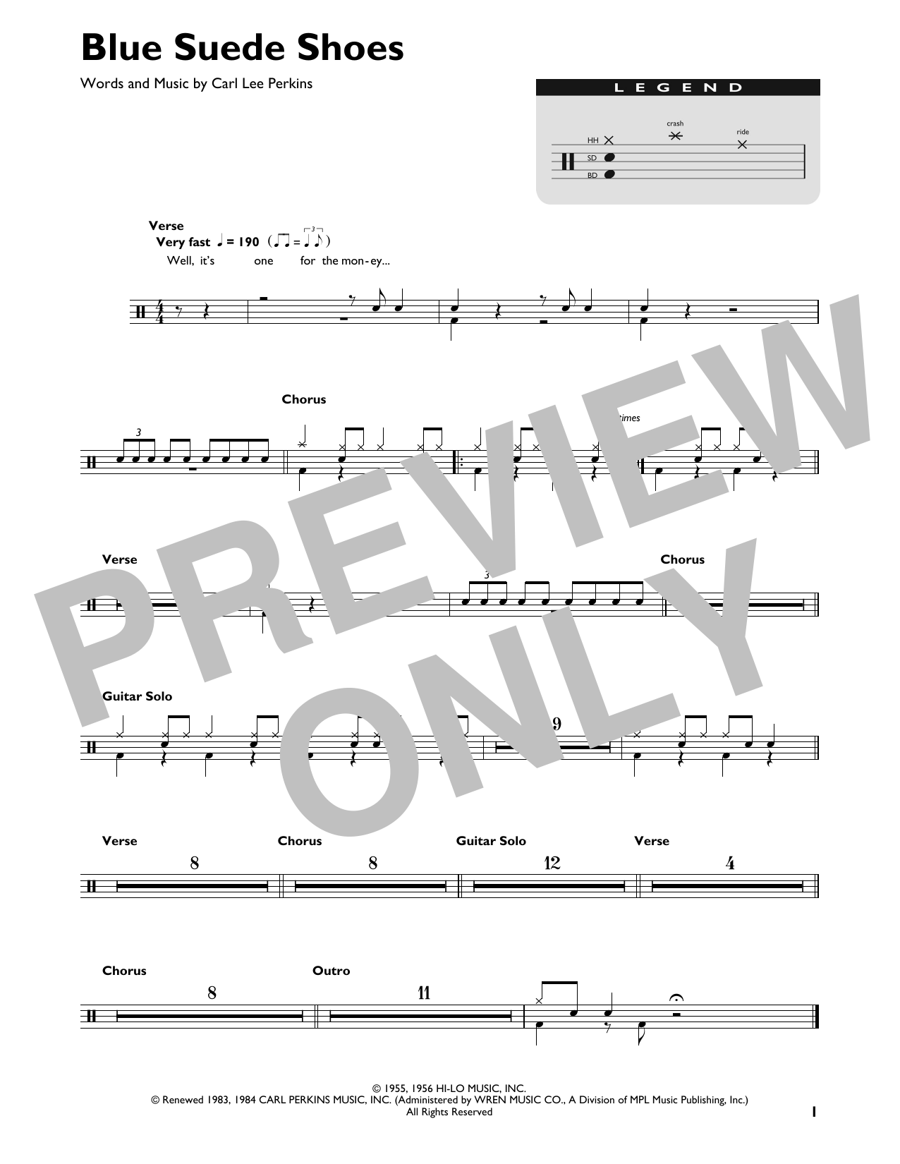 Elvis Presley Blue Suede Shoes sheet music notes and chords. Download Printable PDF.