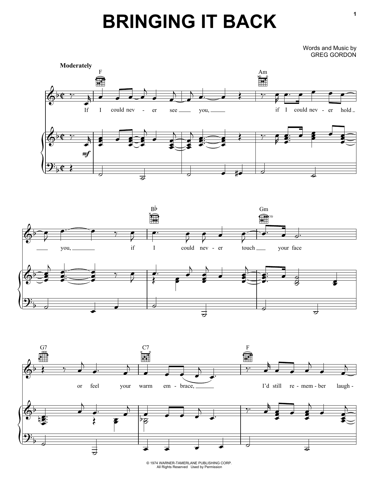 Elvis Presley Bringing It Back sheet music notes and chords arranged for Piano, Vocal & Guitar Chords (Right-Hand Melody)