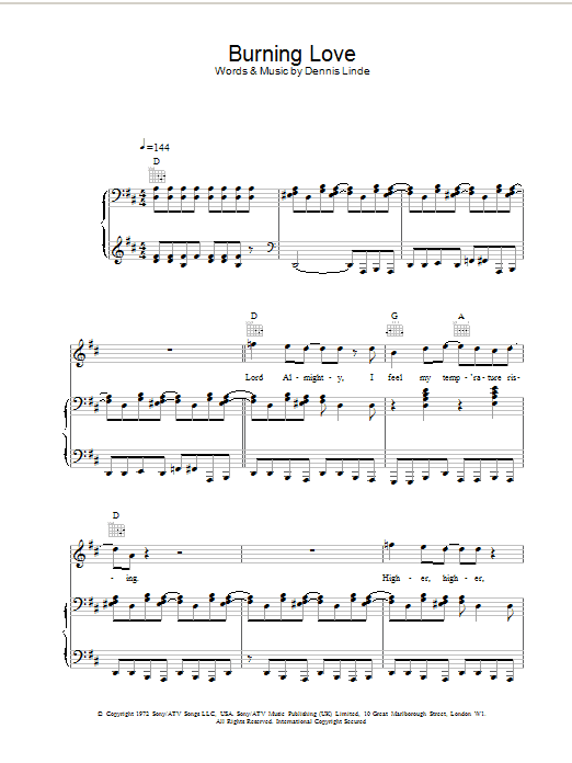 Elvis Presley Burning Love sheet music notes and chords. Download Printable PDF.