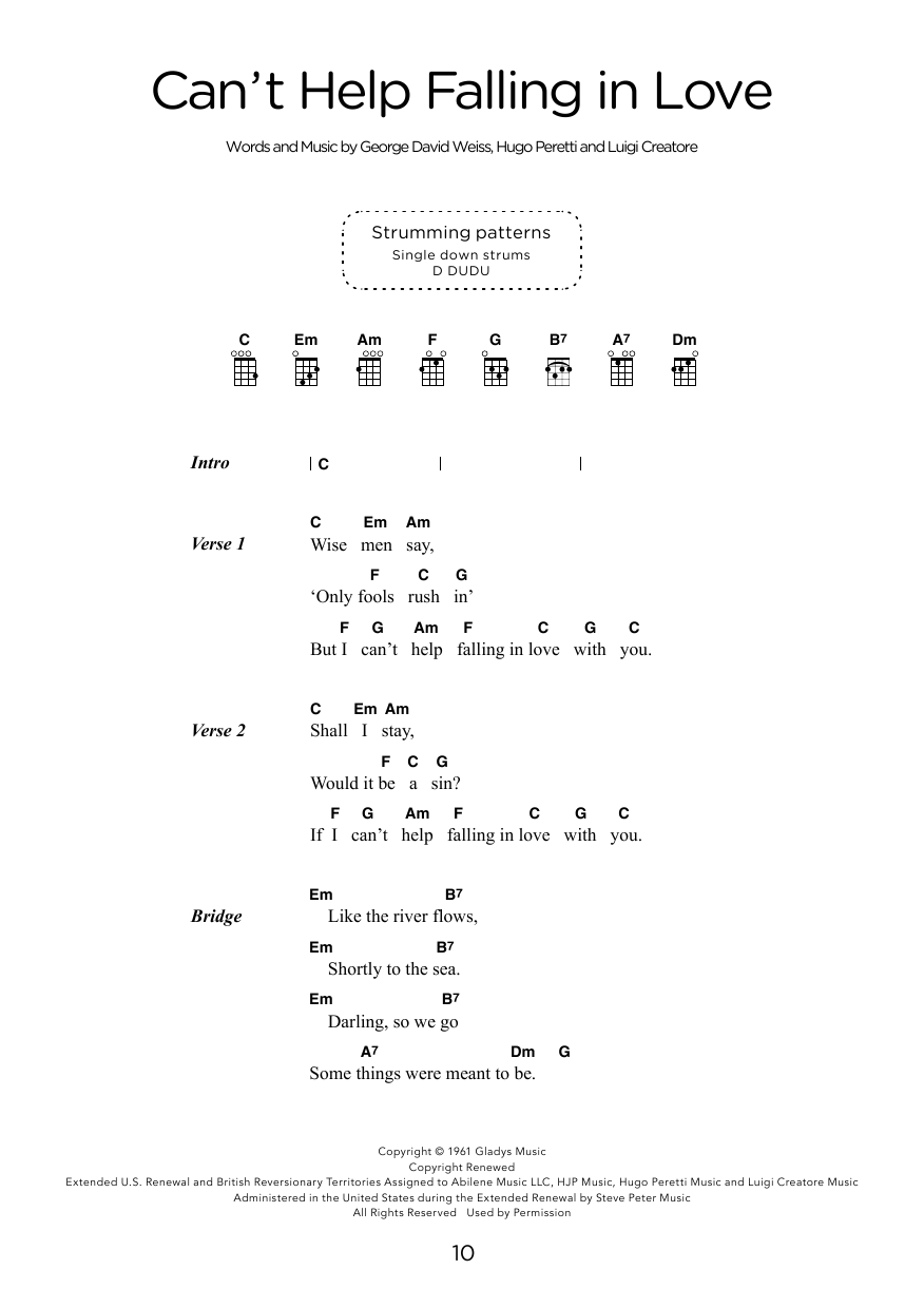 Elvis Presley Can't Help Falling In Love (arr. Elise Ecklund) sheet music notes and chords arranged for Ukulele Chords/Lyrics