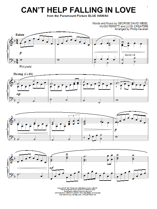 Elvis Presley Can't Help Falling In Love sheet music notes and chords. Download Printable PDF.