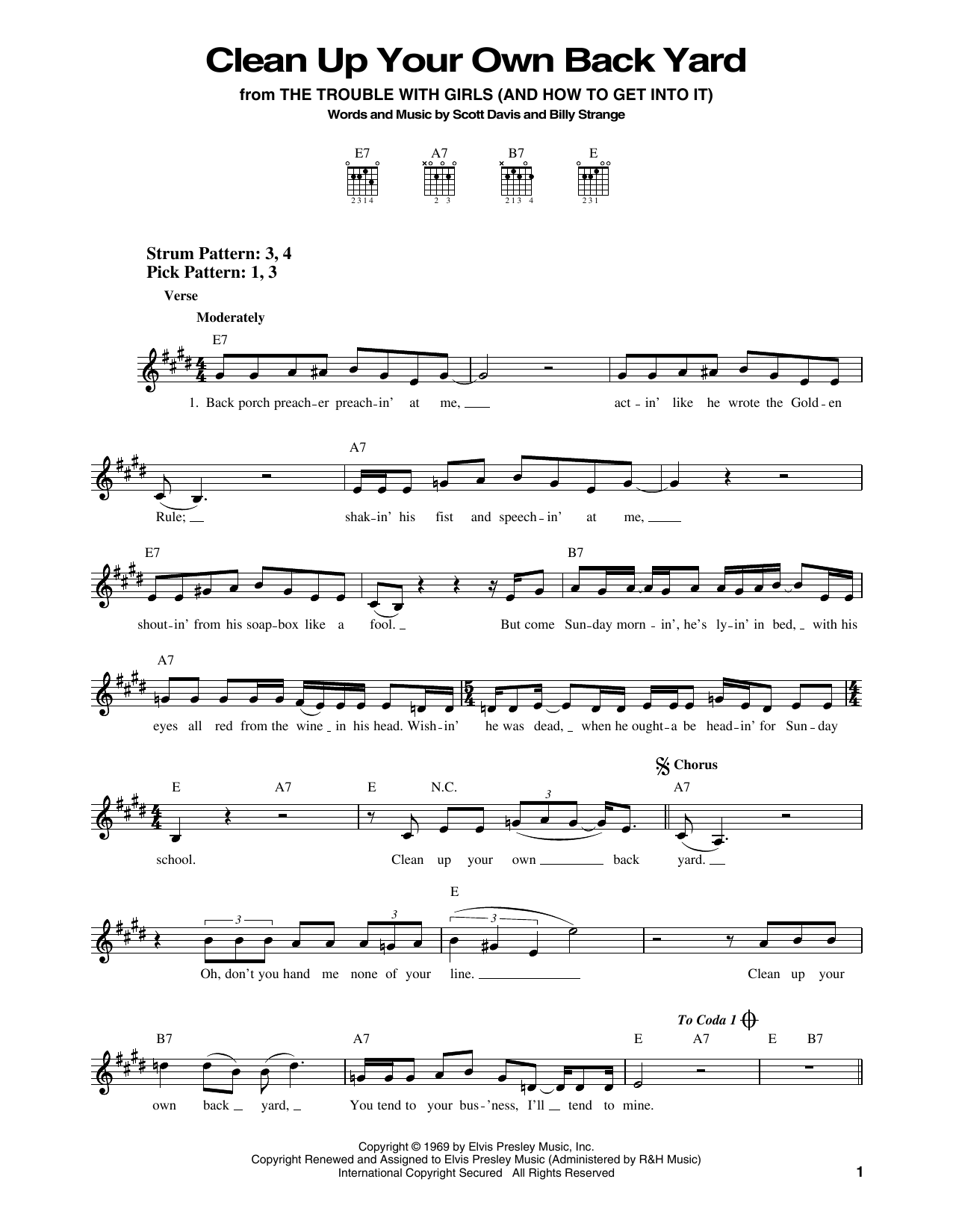 Elvis Presley Clean Up Your Own Back Yard sheet music notes and chords. Download Printable PDF.