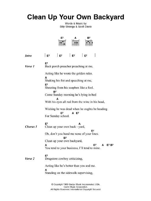 Elvis Presley Clean Up Your Own Backyard sheet music notes and chords. Download Printable PDF.