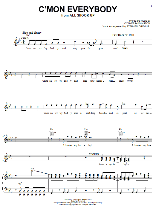 Elvis Presley C'mon Everybody sheet music notes and chords. Download Printable PDF.