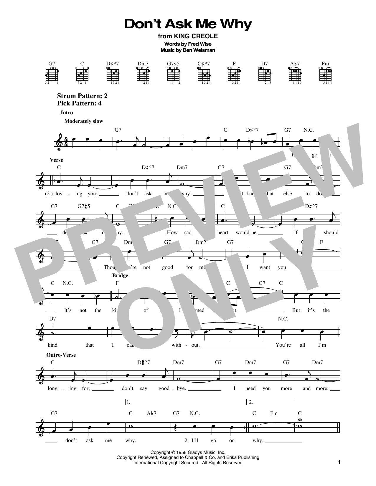 Elvis Presley Don't Ask Me Why sheet music notes and chords. Download Printable PDF.