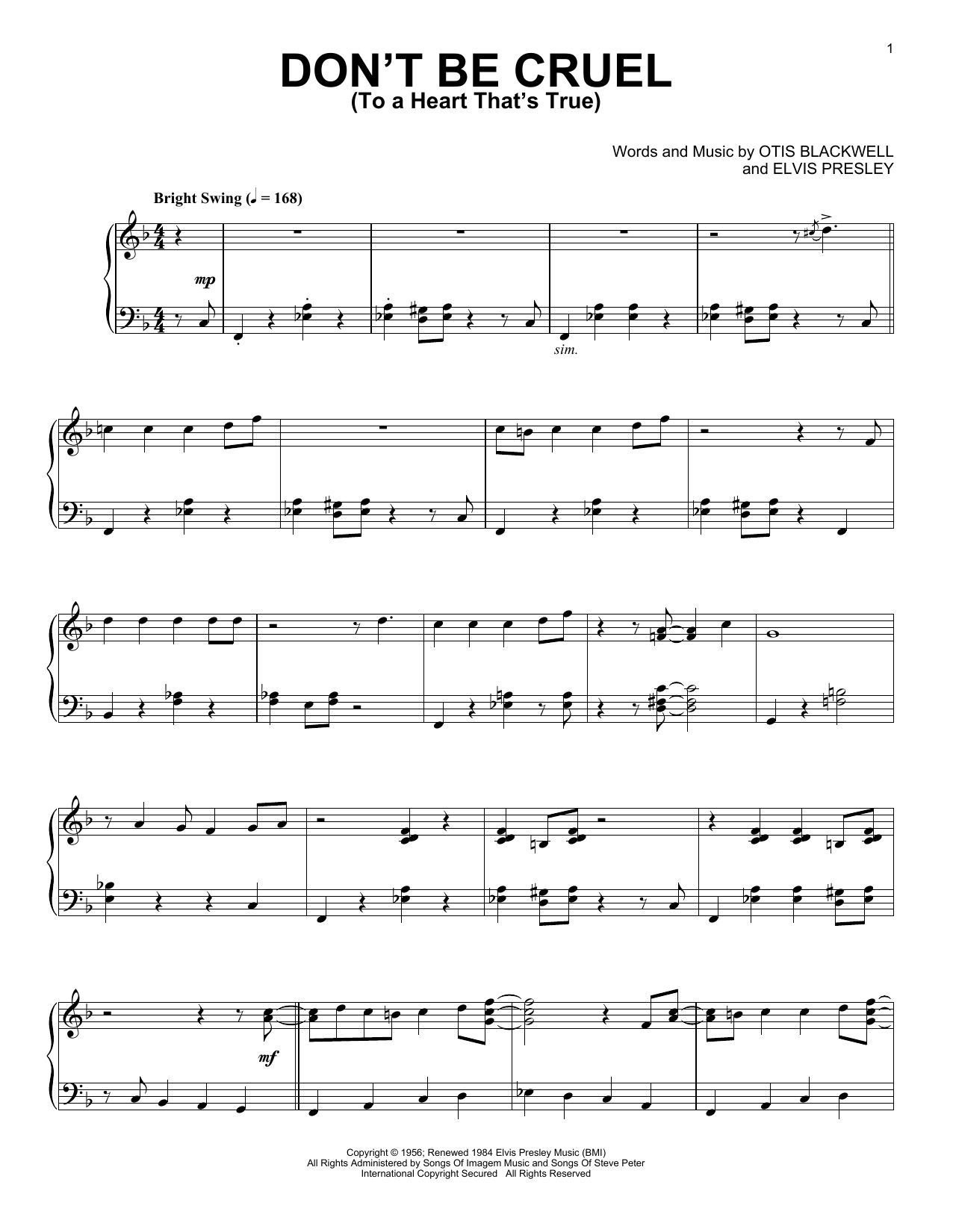 Elvis Presley Don't Be Cruel (To A Heart That's True) [Jazz version] sheet music notes and chords. Download Printable PDF.